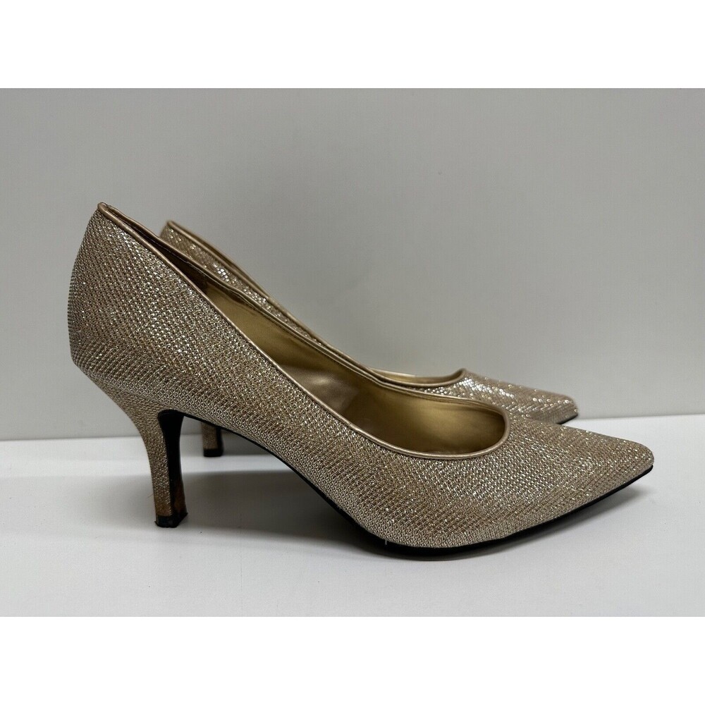 Fioni Night women size 11 gold shimmer party sparkle pointy heel shoes